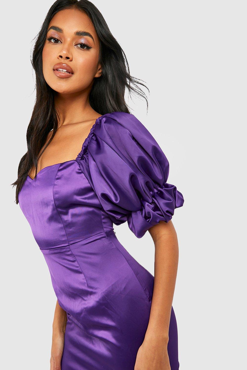 Satin Puff Sleeve Mini Dress boohoo USA